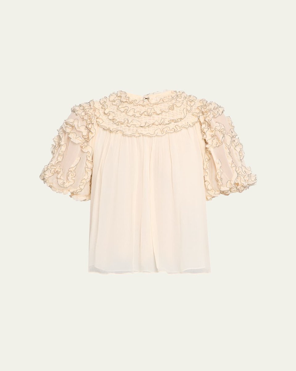 Isolda Short-Sleeve Silk Blouse
